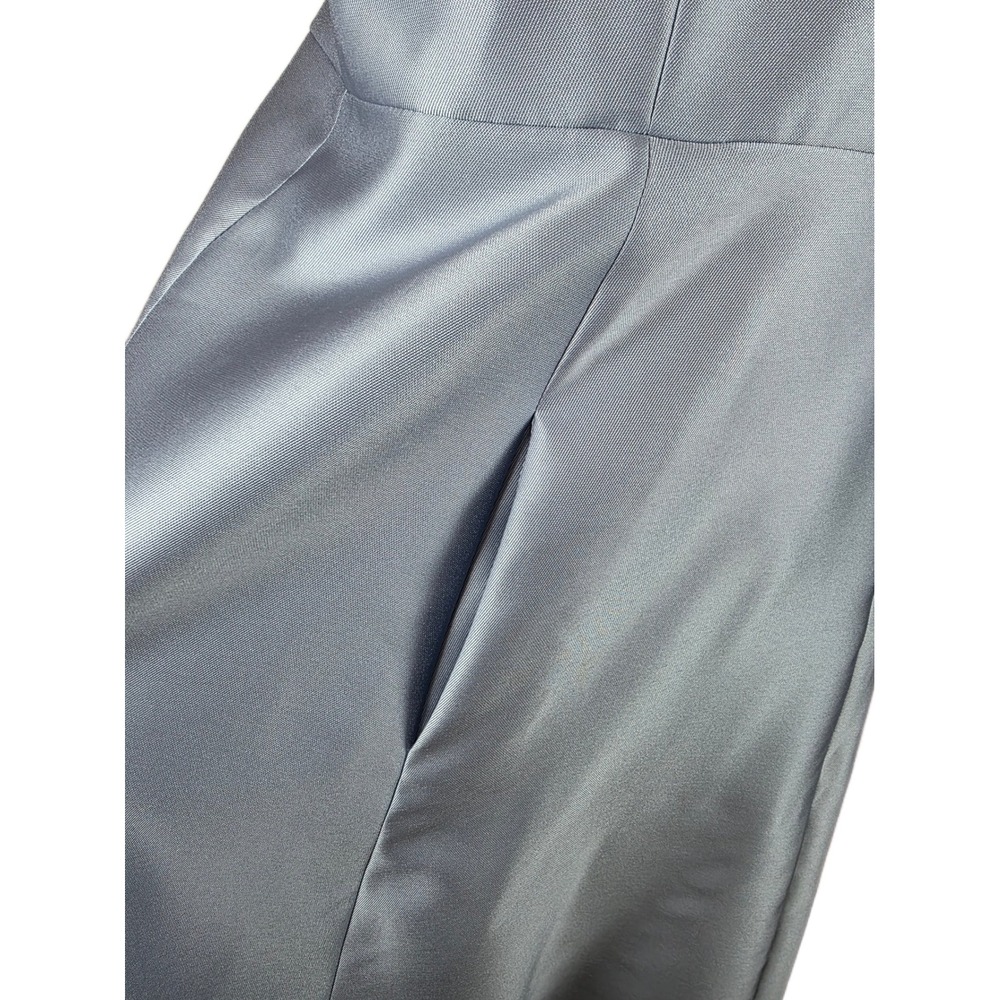 Alfred Sung Size 18 Cloudy Blue Satin High Neck Gown w/Pockets - Picture 5 of 12